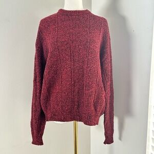 90s Pullover Wool Blend Red Black Cozy Chunky Knit Grandpa Grunge Sweater M USA